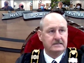 Hastings County Warden Rick Phillips speaks Thursday during a council meeting held both in the council chamber and online.