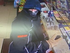 Brantford police on Wednesday released an image of a supsect in an armed robbery on Feb. 20 of a store in the area of St. George and Grand streets.