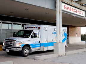 An ambulance stops at Brockville General Hospital's emergency area in December. (FILE PHOTO)