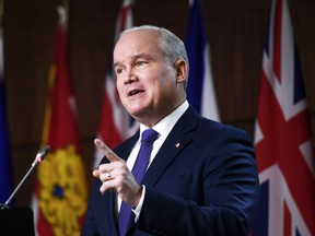 Conservative Leader Erin O'Toole speaks during a news conference responding to the federal government's COVID-19 response, on Parliament Hill in Ottawa, on Thursday, Jan. 6, 2022. THE CANADIAN PRESS/Justin Tang)