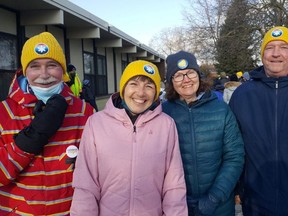 Shown from left are Bruce Trotter, Joyce VanderBaan, Barb Smids and her husband, Stan. Known as 'The Brr Walkers,' the team was one of many taking part in Saturday's Coldest Night of the Year walk, which raised funds for NeighbourLink Chatham-Kent. Trevor Terfloth/Postmedia