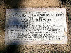 Sandra Tewkesbury-Ritchie's gravestone at Maple Leaf Cemetery, Chatham. (Jim and Lisa Gilbert photo)