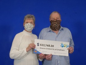 A Chatham couple has won over half a million dollars playing the Ontario Lottery and Gaming Corporation's LOTTO MAX game. Sharon and Robert Nicholson say they plan to spend their winnings – $533,748.30 – on their family, as well as make some home improvements. Handout
