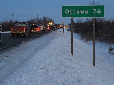The Tractor Convoy to Ottawa 2.0, heading north at 7 a.m. near Monkland. Photo on Saturday, February 5, 2022, in Monkland, Ontario. Todd Hambleton/Standard-Freeholder/Postmedia Network
