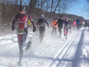 Snow flying at the start of the 2020 Summerstown Forest Dion Snowshoe Race.Handout/Standard-Freeholder/Postmedia Network