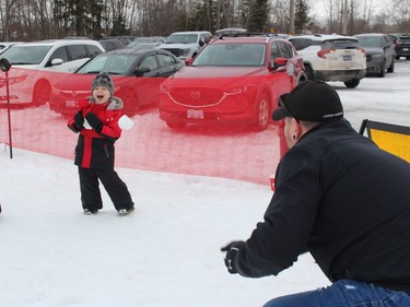D.J. Sound (Stacy McPhail) having some fun at Big Ben Ski Centre with his four-year-old grandson Leo Norlock. Photo on Monday, February 21, 2022, in Cornwall, Ontario.Todd Hambleton/Standard-Freeholder/Postmedia Network