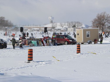 The ice fishing derby on Mill Pond, and the Alexandria water tower in the background.Photo on Saturday, February 19, 2022, in Alexandria, Ontario.Todd Hambleton/Standard-Freeholder/Postmedia Network