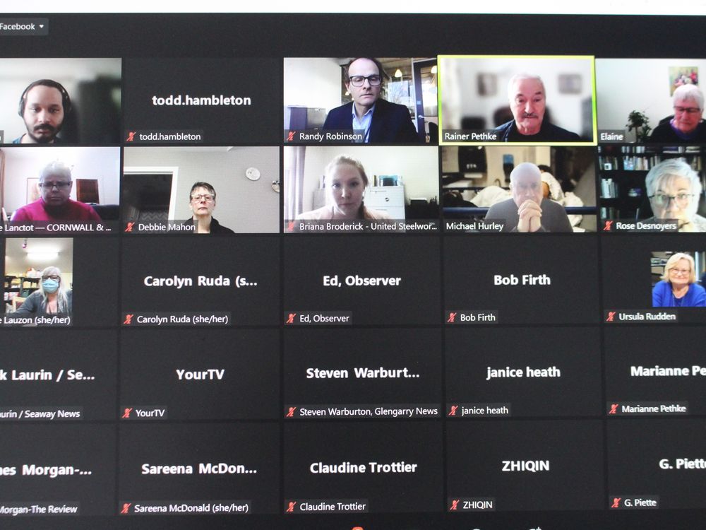 Screenshot of Cornwall Health Coalition Zoom meeting on Wednesday morning.Handout/Standard-Freeholder/Postmedia Network