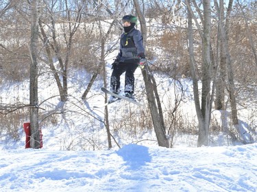 Ryland Nadon getting some air on a jump before competing in the open ski category competition on Saturday February 26, 2022 in Cornwall, Ont. Shawna O'Neill/Cornwall Standard-Freeholder/Postmedia Network