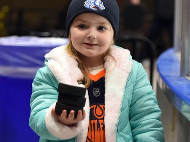 That's Henslie Trudeau, ready with her pucks during the Cornwall Colts game against the Brockville Braves on Monday February 21, 2022 in Cornwall, Ont. The Colts lost 4-2. Robert Lefebvre/Special to the Cornwall Standard-Freeholder/Postmedia Network