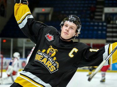 Smiths Falls Bears Sean James earned a hat trick during play against the Cornwall Colts on Thursday February 24, 2022 in Cornwall, Ont. The Colts lost 6-3. Robert Lefebvre/Special to the Cornwall Standard-Freeholder/Postmedia Network