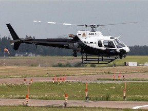 An Edmonton police helicopter lands at Villeneuve Airport in Sturgeon County on July 22, 2021. PHOTO BY IAN KUCERAK / Postmedia, file.