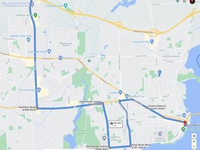 The planned route of the "downtown slow roll" protest taking place on Saturday, Feb. 12, from 1:30 to 3:30 pm.