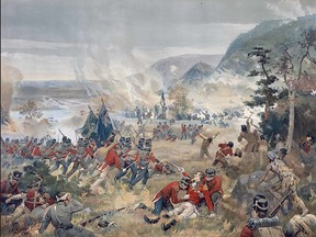 Painting of the death of Maj.-Gen. Sir Isaac Brock at the Battle of Queenston Heights, by John David Kelly (1862-1958). Brock is seen in the lower right area of the painting.