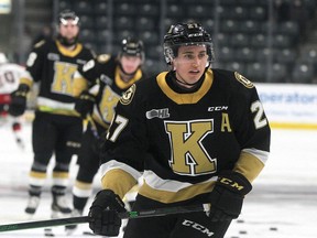 Kingston Frontenacs forward Lucas Edmonds prior to an Ontario Hockey League on Feb. 21.