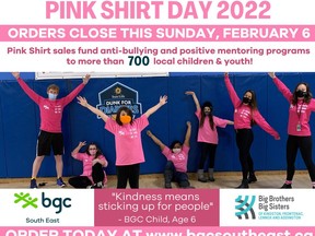 BGC South East and Big Brothers Big Sisters of KFL&A are once again joining efforts to organize a far-reaching and impactful Pink Shirt Day campaign under the slogan, "It's time for Kindness," with proceeds funding their local anti-bullying and positive mentoring programs.