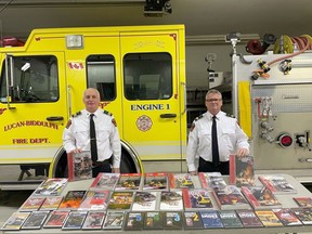 The Lucan Biddulph Fire Department recently received a $5,000 grant from Enbridge Gas to help with the purchase of firefighting training materials. Pictured are Lucan Biddulph fire chief Ron De Brouwer, left, and deputy chief Tim Shipley.