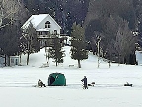 Photo by PATRICIA DROHAN/MID-NORTH MONITOR
Clear Lake is dotted with fishing huts, thanks to the extremely cold weather during January and avid ice anglers are enjoying the catch on Saturday, Jan. 29.