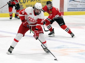 The Pembroke Lumber Kings' Jace Letourneau scored his first CCHL Wednesday night at the PMC, which turned out to be the game winner in a 3-2 win over the Carleton Place Canadians. He is seen here in his home debut Feb. 6.
