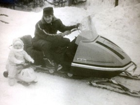 Nicole Brisson-Kuiack, seen here when she was a year old, spent a lot of time snowmobiling with her dad Raymond Brisson. Now 20 years after she lost him to cancer, she is doing a fundraiser for the Pembroke Regional Hospital's Cancer Care Campaign.