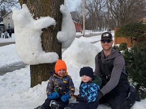 Elijah (left) Everett and Josh Kress were the talk of the town as these two bear cubs were stuck to a tree on their home at the corner of St. Andrew and Waterloo Streets in Mitchell - it was all part of the Youth Unlimited YFC Mitchell's first-ever Family Day Snow Sculpture contest Feb. 21. The entry - with momma bear keeping watch nearby - won first place in the contest, and a pizza party for their hard work. Hopefully they survived the recent mild weather! JESSE BRITTON