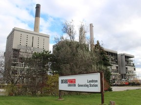 The former Lambton Generating Station near Courtright is show in this file photo from November 2021. The structure came down Saturday in an implosion.