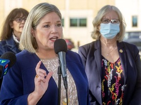 Ontario official opposition NDP leader Andrea Horwath speaks in London in October, 2021. Horwath stopped in Sarnia Monday as part of a Southwestern Ontario tour. (file photo)