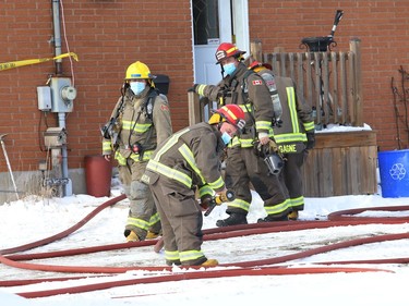 Nineteen firefighters from three stations, including Azilda, Chelmsford and Val Therese, extinguished a fire on Notre Dame Avenue in Azilda, Ont. on Friday February 4, 2022. The fire department received the call at 1:45 p.m. There were no injuries reported. John Lappa/Sudbury Star/Postmedia Network