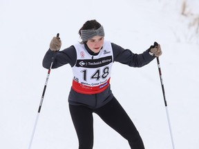 PJ Sarazin, of Marymount Regals, competes in the senior girls division at the SDSSAA/NOSSA nordic races at the Walden Cross Country trails in Naughton, Ont. on Thursday February 17, 2022. John Lappa/Sudbury Star/Postmedia Network