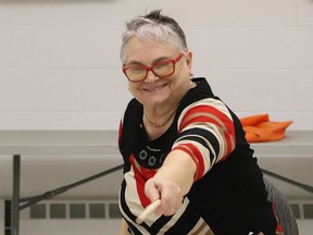Flora Cecchetto takes part in a cardio drumming class at the ParkSide Centre in Sudbury, Ont. on Tuesday February 22, 2022. The class is held Tuesday and Thursday from 10 a.m. to 10:45 a.m. John Lappa/Sudbury Star/Postmedia Network