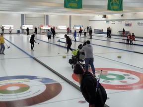 12 teams of curlers take to the ice during the Ladies Curling for TeleMiracle fundraiser at the Melfort curling club on February 19. Submitted by Angie Rolheiser.