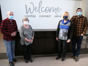 A local facilitator team is welcoming people in the area who have lost a loved one to join the next 13-week GriefShare program starting March 16 at Bethel Church in Tillsonburg. The healing and support group is free to join with a $25 fee for the personal workbook. From left are Al Peardon, Donna Charters, Susan Fraser, and Pastor Ryan Hutchins. (Chris Abbott/Norfolk and Tillsonburg News)