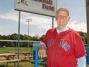 Sam Lamb, shown here nine years ago in front of the Baseball Field named for him, was named 2013 Tillsonburg Citizen of the Year.  KRISTINE JEAN picture