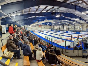 The crowd in Port Elgin watches the 2022 Ontario Tankard final between Team Howard and Team Epping at The Plex. Greg Cowan/The Sun Times