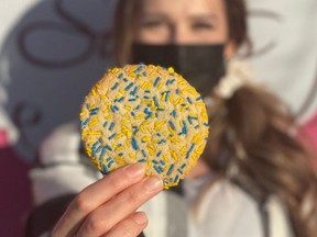 In just three days, Confetti Sweets raised $10,000 from blue and yellow sugar cookie sales for Ukraine. The local bake shop's goal is $20,000. Photo Supplied