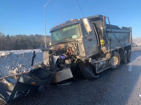 Police responded Thursday morning to a collision involving a tractor-trailer and dump truck on Highway 69 south of Sudbury.