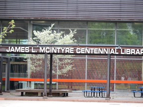 Exterior of James L. McIntyre Centennial Library on Sunday, May 24, 2020 in Sault Ste. Marie, Ont. (BRIAN KELLY/THE SAULT STAR/POSTMEDIA NETWORK)