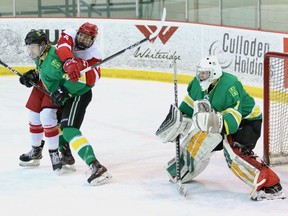 The Sherwood Park Knights rolled over the North Edmonton Red Wings by an 8-1 score in Game 3 to lead their semifinal series 2-1. 
Photo courtesy Target Photography