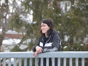 Alannah Hatt, 30, looks out over the Pottawatomi River in Owen Sound on Thursday, March 10, 2022. Hatt is looking for any information about her birth mother Kristina Rhodes, who went missing on October, 18, 1991, just two months after Hatt was born.