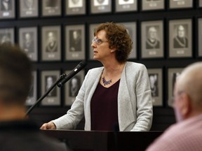 Hastings County treasurer Sue Horwood, shown delivering the 2019 budget March 28, 2019, on Tuesday presented the draft 2022 budget to the county's finance committee.