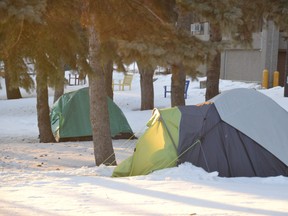 A pair of tents are pitched in Memorial Park in this file photo.