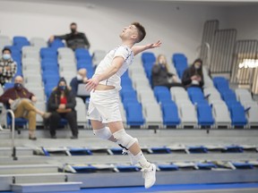 The Keyano Huskies Men's Volleyball team defeats the Concordia Thunder 3-1 in ACAC Men's Volleyball action at the Syncrude Sport and Wellness Centre on Friday, January 14, 2022. Photos by Robert Murray/Huskies Athletics
