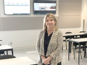 Kim Drake, business program coordinator, in a multi-modal classroom at Algonquin College's Pembroke Waterfront Campus. Submitted photo