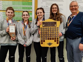 The Sal Sabres girls curling team managed to win the city championship and a silver at provincials despite having only one team member who had ever even tried the sport before this year. 
Photo Supplied
