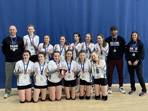 The U-14 Park Girls Volleyball Club team has managed to win gold in both legs of the Volleyball Alberta North Premier 1 Tournament, a first-ever feat. Photo Supplied