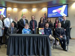 Representatives from 15 organizations signed the Violence, Trauma and Suicide Prevention (VTSP) Protocol in council chambers on Wednesday, March 16. Lindsay Morey/News Staff