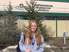 Jenna Willey, outside the Bob Snodgrass Recreation Complex. The swimmer from the High River Tigers Swim Club won a gold medal in the 50 meter butterfly for 13-14 year old girls at provincial trials held Mar. 11-13 in Calgary.