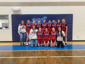 The Leduc Composite junior girls basketball team had an outstanding season, winning gold at the Holy Tinity TPC Tournament, and winning silver in the Edmonton Metro League junior girls Division 2 playoffs. (Courtesy of Katie Schwab)