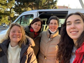 Susanne von Toerne, left, of Flesherton, with a group of women who drove Ukrainian refugees from the Poland-Ukraine border area to Germany this week. Pictured with von Toerne are, from left, Eva Klumpf, Andrea Munsterer and Franzi Peljak.