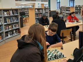 Stony Plain Public Library's (SPPL) 'Chess Club' has returned to operation after a two-year pandemic hiatus. The library is currently accepting chess set donations. Photo by Rudy Howell/Postmedia.
